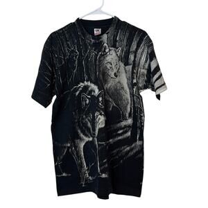 VTG 1992 Single Stitch Wolf Graphic T-Shirt Size L Fletcher Floodwater Michigan